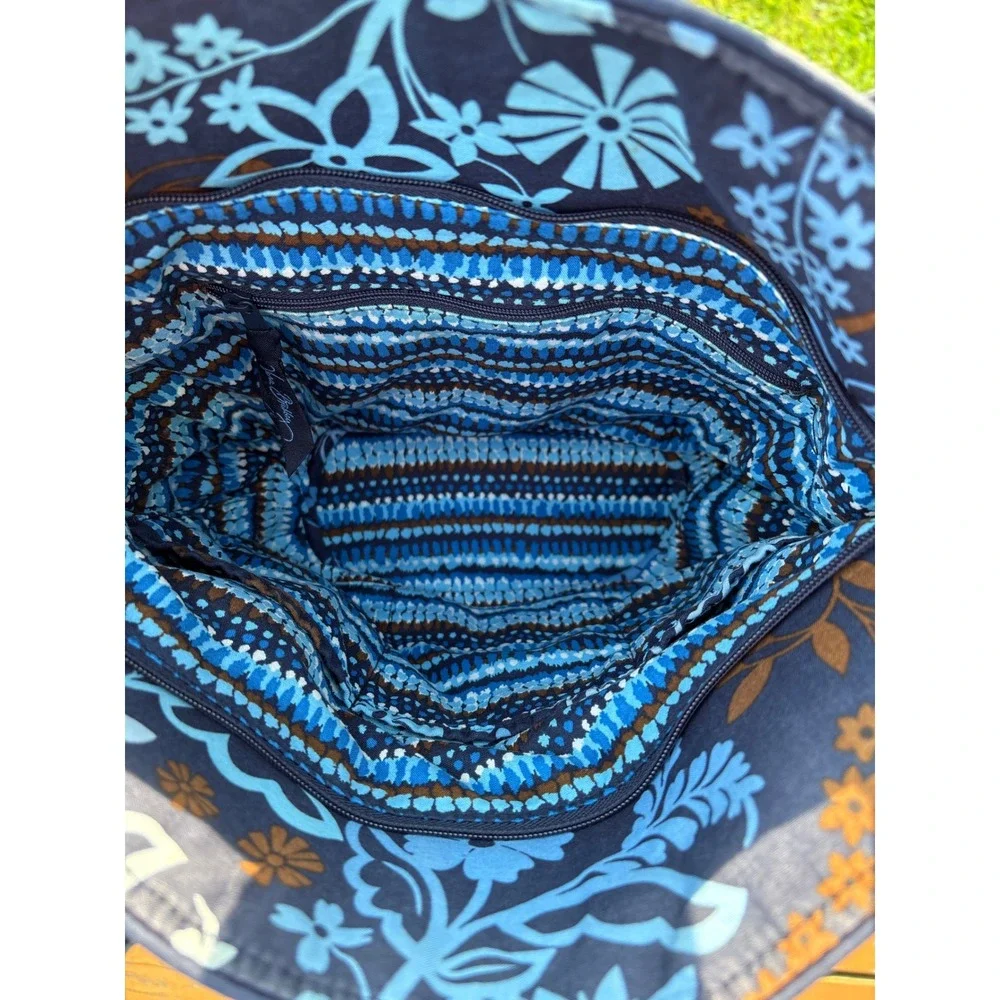 Vera Bradley Night and Day Quilted Floral Shoulder Bag Navy Blue Tote